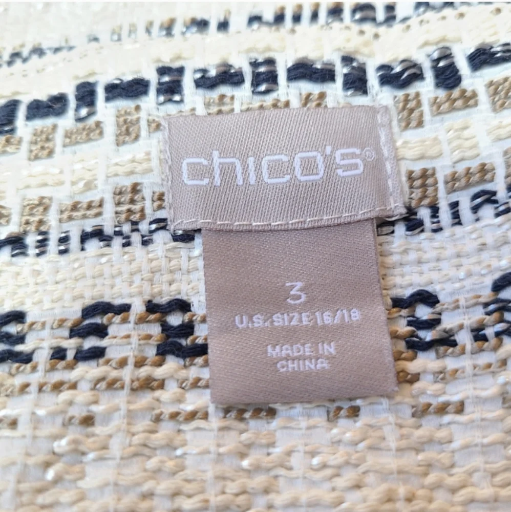 Chico's Cream and Black Striped Knit Zip Jacket